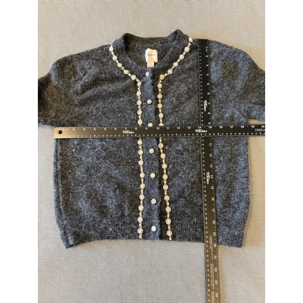 Maeve by Anthropologie embellished crew-neck cardigan sweater gray XS
